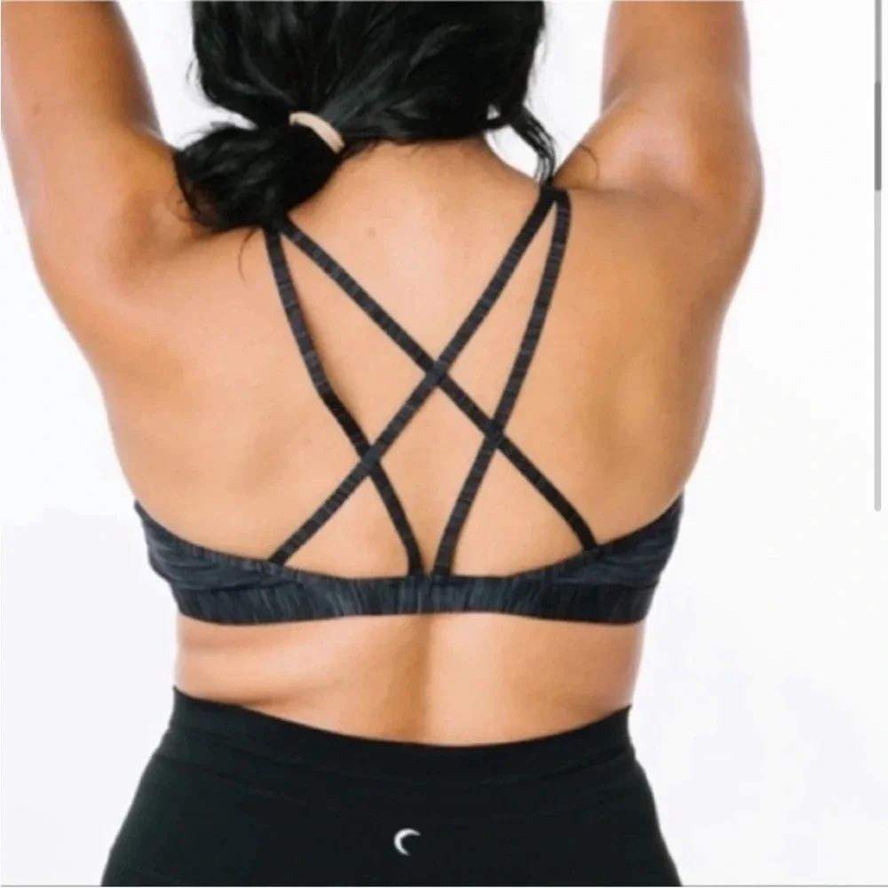 ZYIA Active Luxe Strappy Padded Sports Bra Charcoal/Black Space Dye Size XL